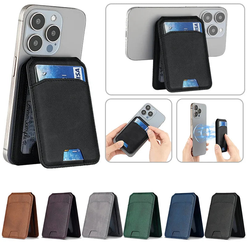 Luxury Strong Magnetic Leather Vertical Card Solt Credit ID Mobile Phone Back Pocket Wallet Case Phone Stand Shockproof Cover