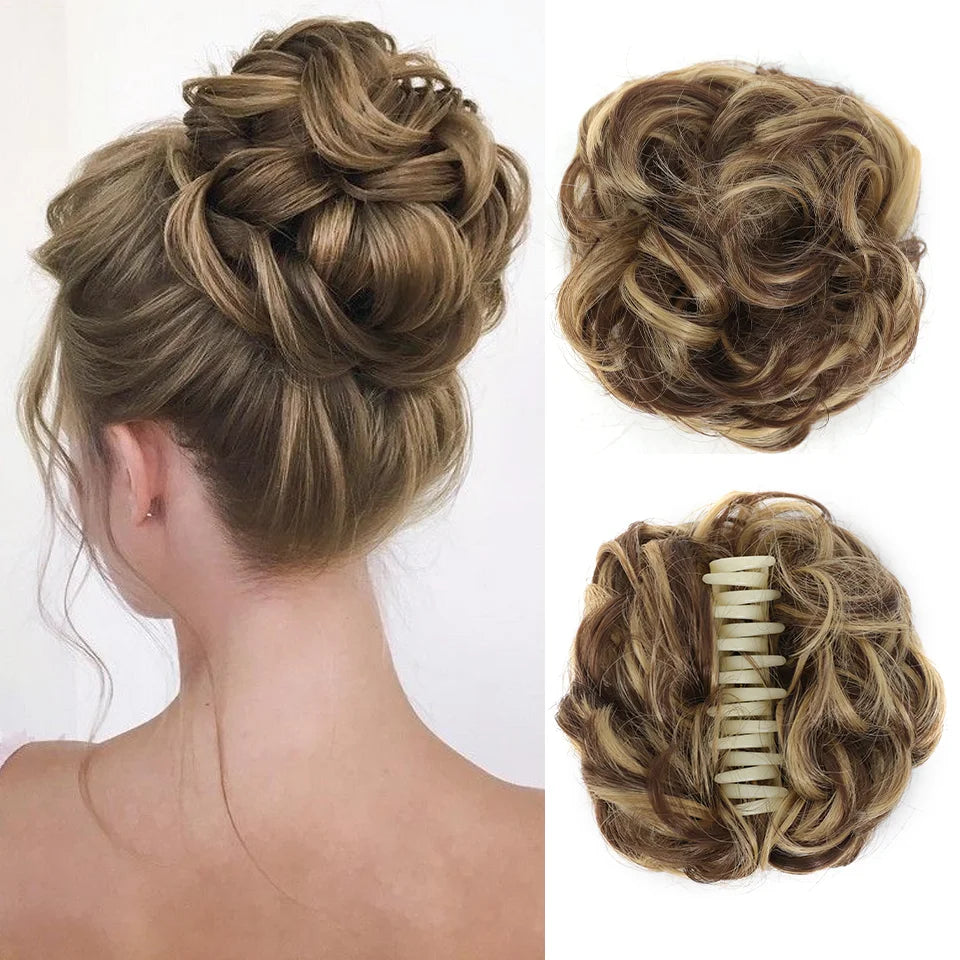 Claw Clip Messy Chignon Wavy Curly Hair Bun Clip in Claw Ponytail Synthetic Tousled Updo Scrunchie Hairpiece for Women