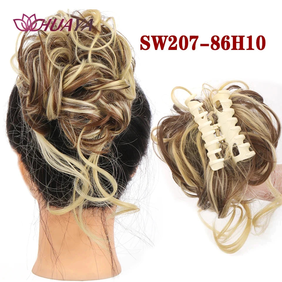 HUAYA Synthetic Messy Curly Claw Hair Bun Chignon Hair Extensions Scrunchy Fake False Hair With Tail for Women Hairpieces