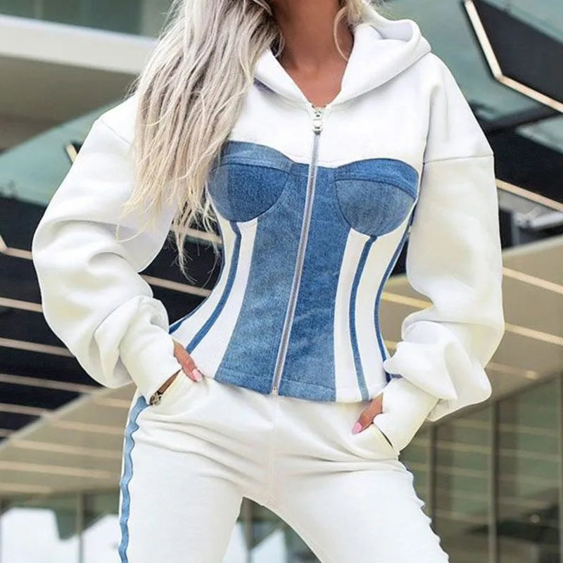 Sports Pants Set Women's Jumpsuits Long Sleeves Contrast Color Hoodies Outerwear& Athletic Pants Two-Piece Sets Sports Suits