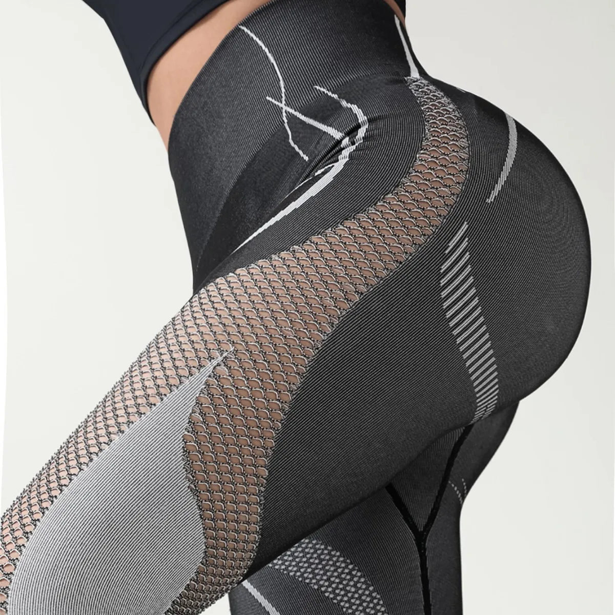 Seamless Hollow Mesh Panel Scrunch Booty Leggings High Waist Workout Sports Tights