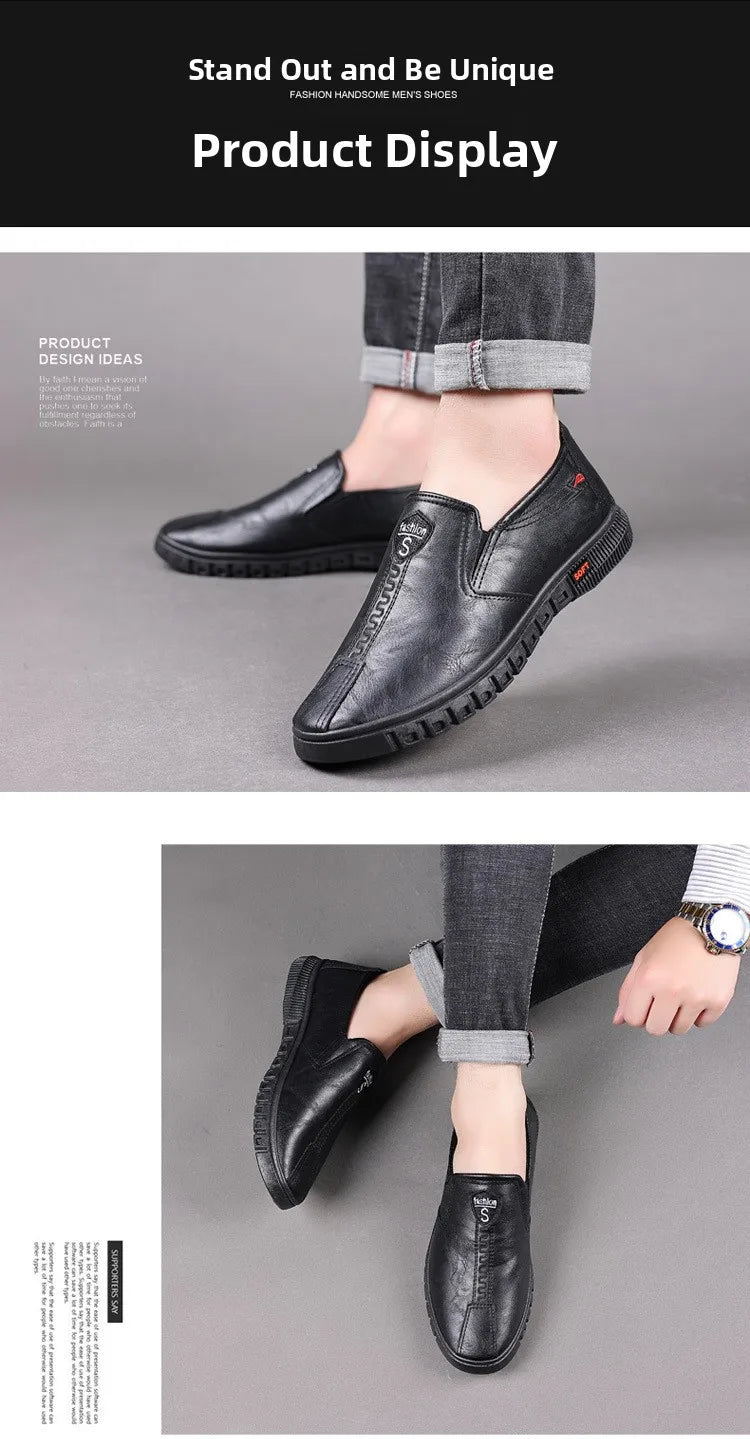 Soft Bottom Men's Business Casual Shoes Easy to Wear Spring Summer Autumn Winter Korean Style round Toe Low Heel Leather Shoes