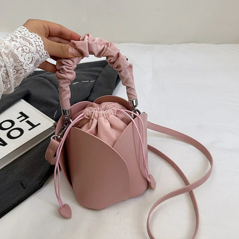Black Handbag Women Fashion Wrist Bag Designer Mini Bucket Crossbody Bag Female Drawstring Handbag Pu Leather Lady Bag