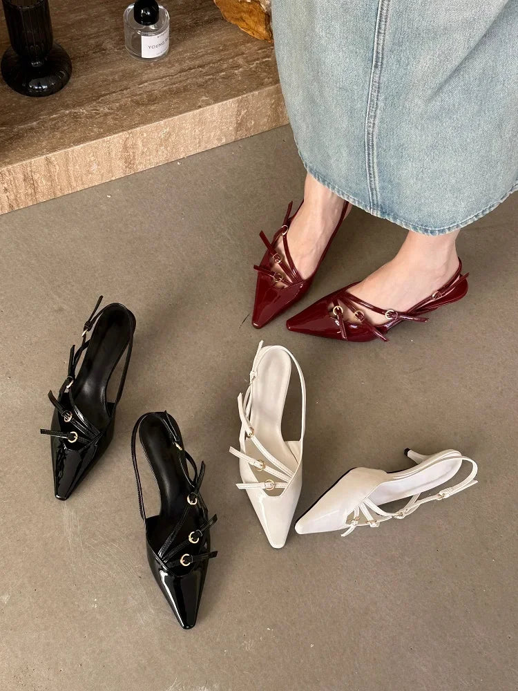 Eilyken Designer Narrow Band Buckle Strap Pumps Women Sexy Pointed Toe Thin Heels Wedding Banquet Dress Mule Ladies Shoes