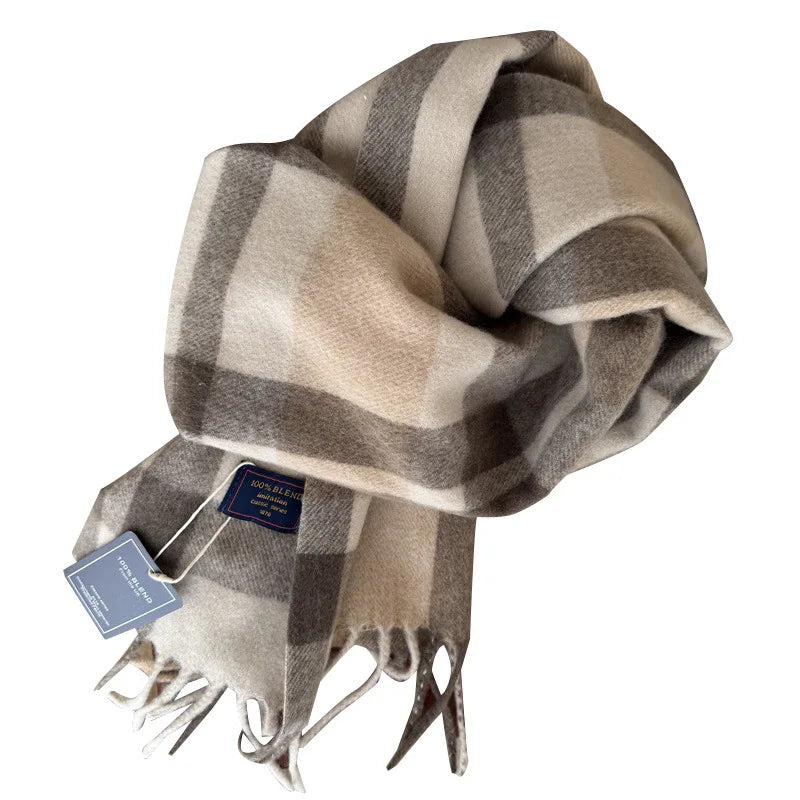 Faux Cashmere Plaid Scarf British Classic Style Light Luxury Unisex Warm Winter Autumn Neck Wrap for Couple