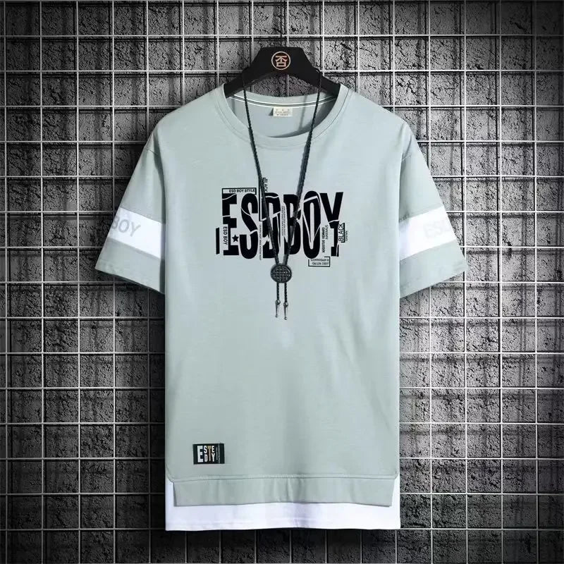 Summer T-shirt for men Round Neck Short sleeved T-shirt Top Clothes for Fashion Brand Slim Fit  men's  trend color blocking top