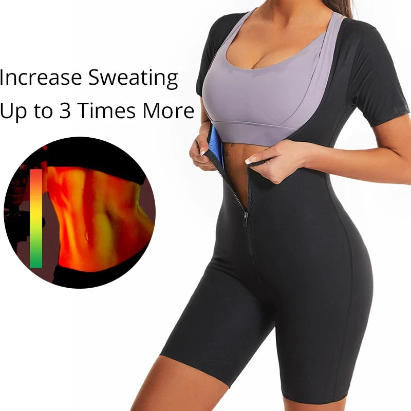 Women Compression Bodysuits Shapewear Sauna Suits Sweat Body Shaper Gym Fat Burning Waist Trimmer Belly Weight Loss Sportswear