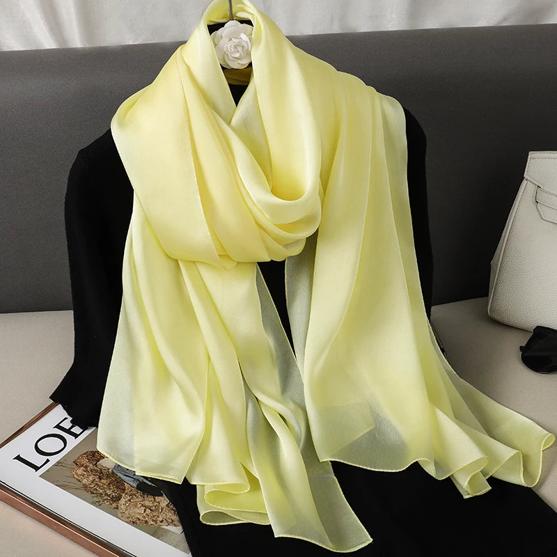 2024 Luxury Brand Silk Scarf for Women Large Shawl Wrap Headband Solid Design Hijab Beach Stoles Female Foulard Echarpe Bandana