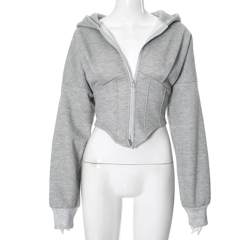 Crop Zip Up Jackets Hoodie Tops Y2K Streetswear 2024 Women Winter Clothes Sexy Fashion Sweatshirts Cropped Coat Jackets Tops
