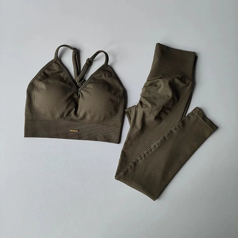 Seamless Yoga Set Padded Push Up Bra High Waist Butt Lift Leggings Breathable Gym Workout Suit
