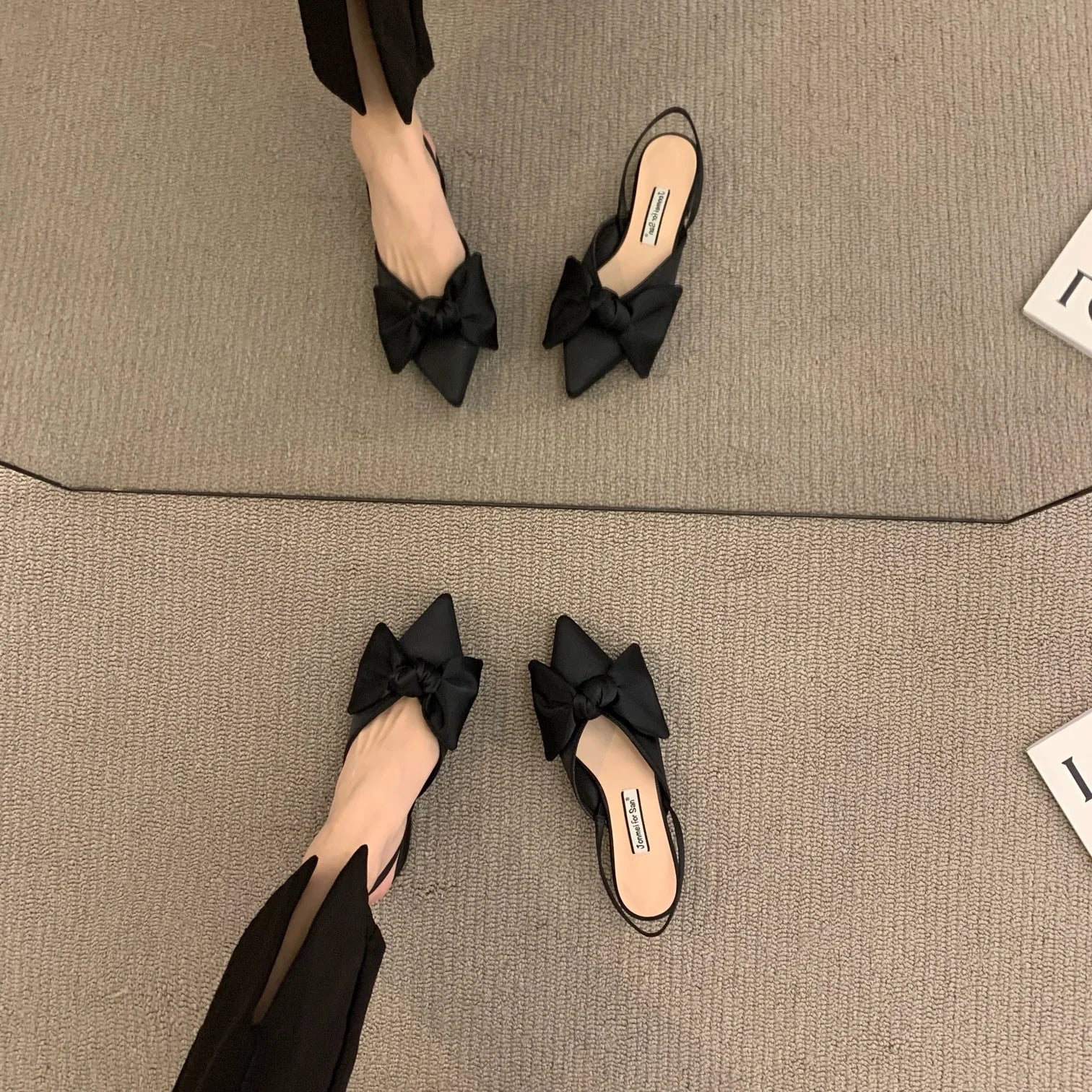 Bow Sandals Women 2026 Summer Pointed Low Heel Sandals Women Fashion Baotou Thin Strap Sandals High Heels Sandalias De Mujer