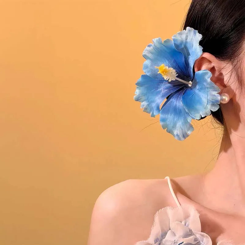 1Pcs Hibiscus Flower Hair Side Clips Handmade Artificial Bohemian Floral Hairpin for Girls Beach Party Hair Accessories
