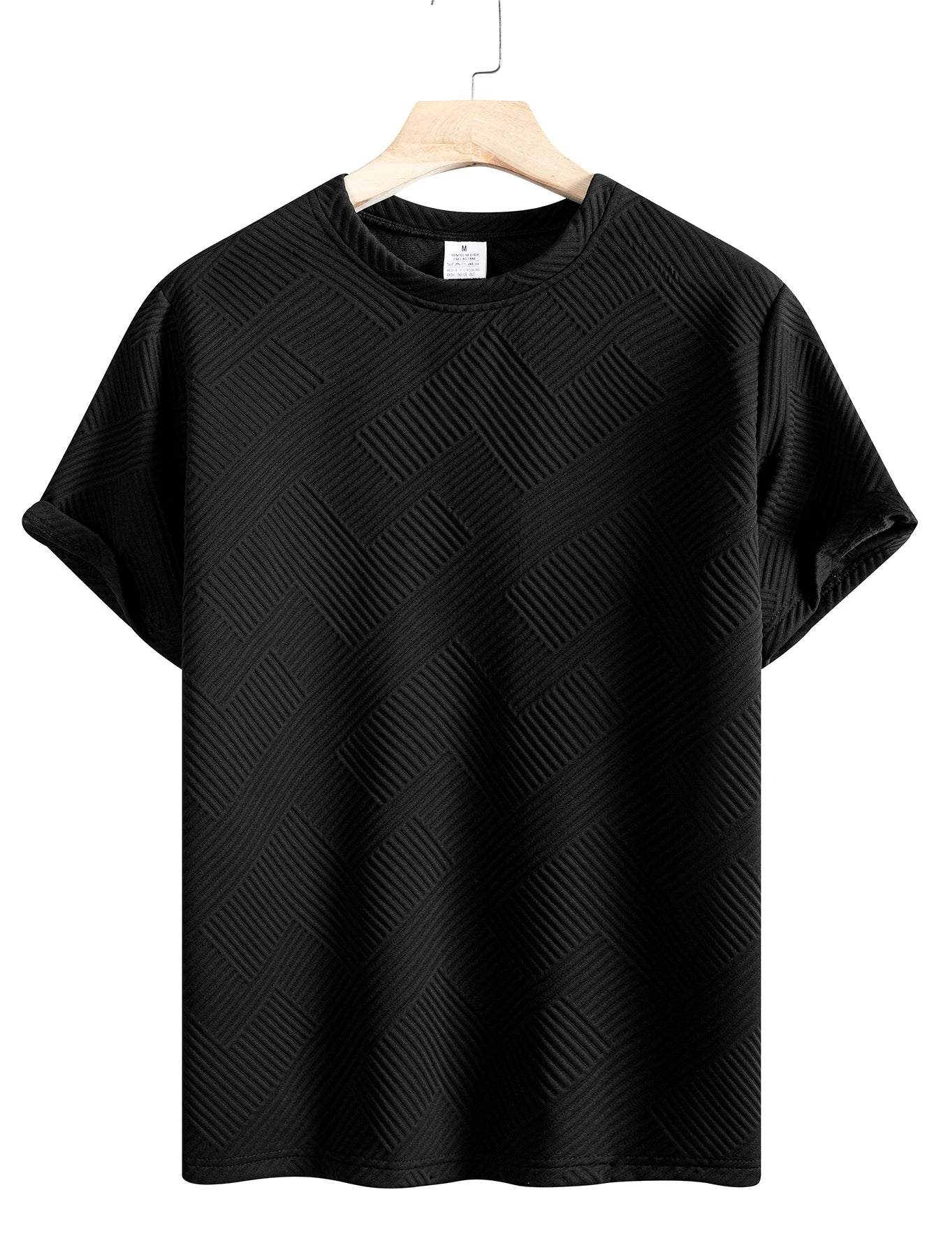 Men's Crew Neck Short Sleeve T-Shirt Diamond Jacquard Textured Breathable Solid Color Casual Summer Basic Tops