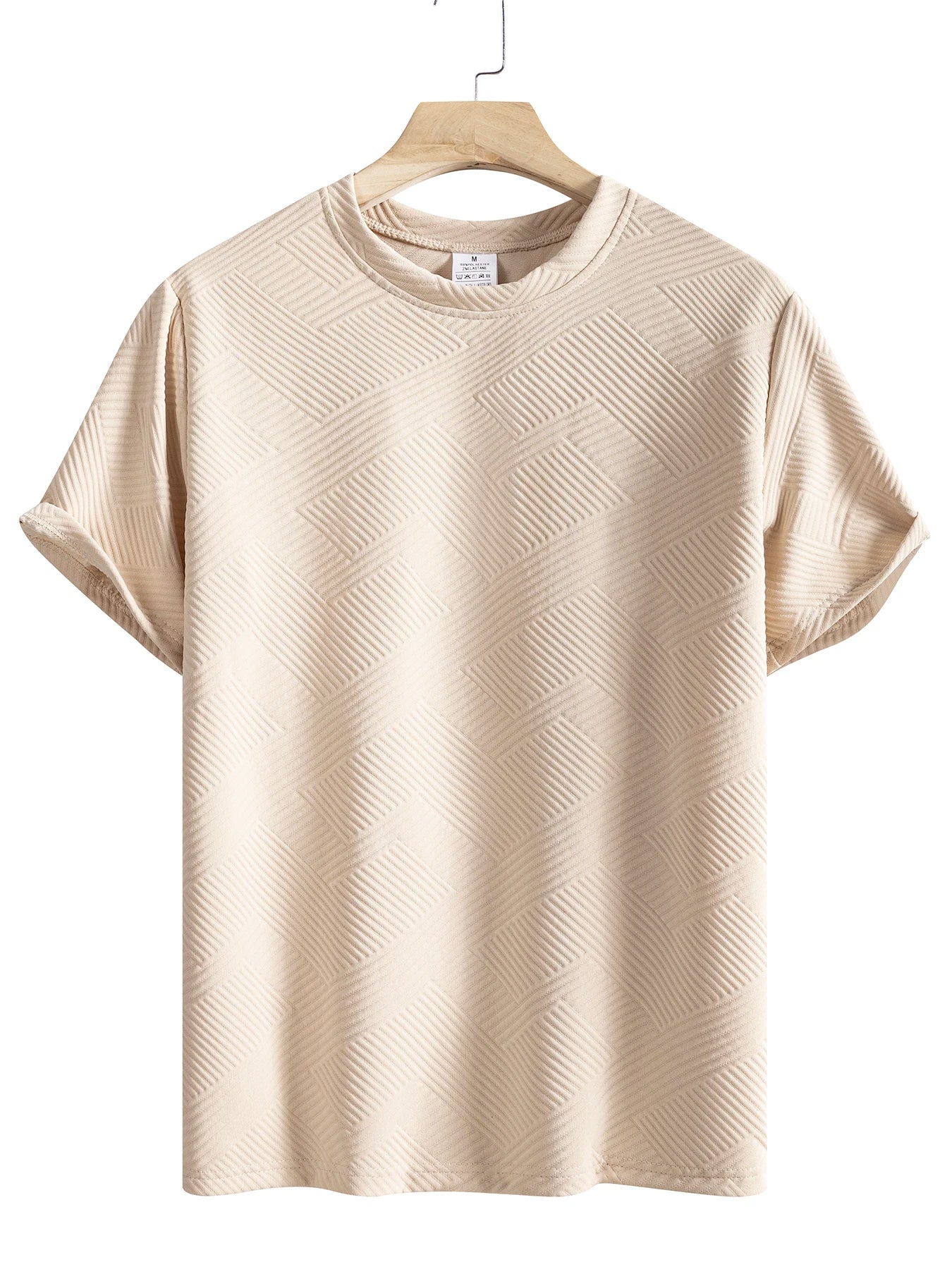 Men's Crew Neck Short Sleeve T-Shirt Diamond Jacquard Textured Breathable Solid Color Casual Summer Basic Tops