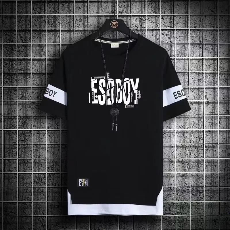 Summer T-shirt for men Round Neck Short sleeved T-shirt Top Clothes for Fashion Brand Slim Fit  men's  trend color blocking top