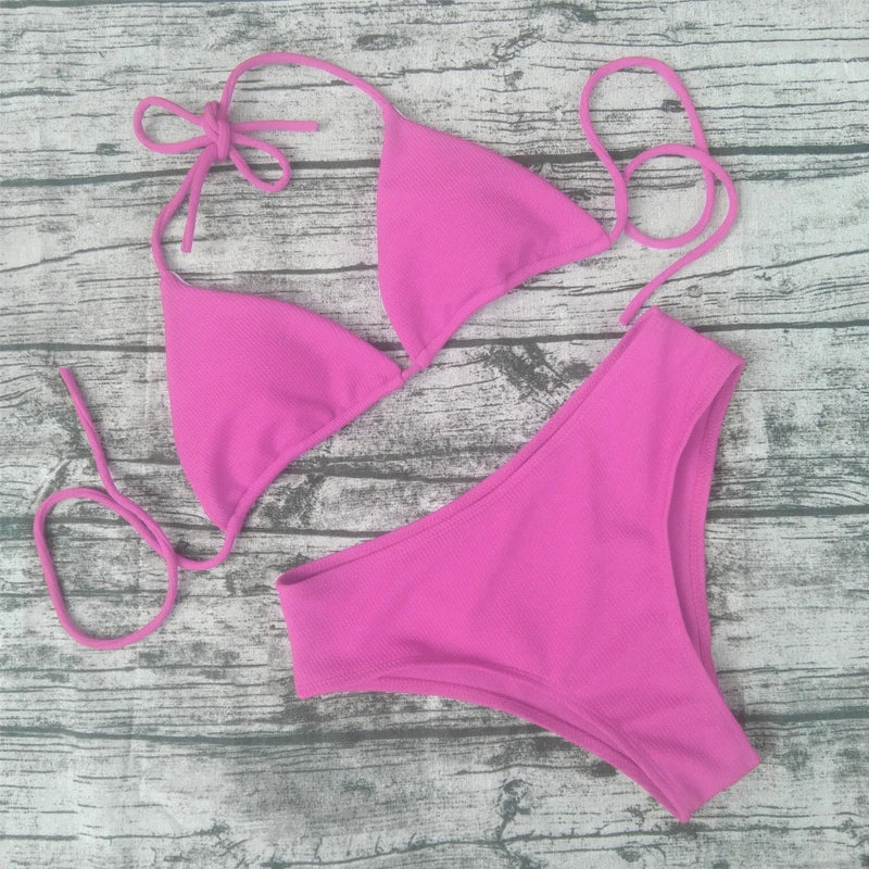 Bikini Sexy Solid Color Swimwear Women's Triangle Stripe Bikini Set Swimwear Beach Wear Women's