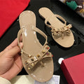 Summer Slippers Women Fashion Flip Flops Luxury Designer Female Beach Rivet Big Bow Flat Sandals Girls Jelly Shoes