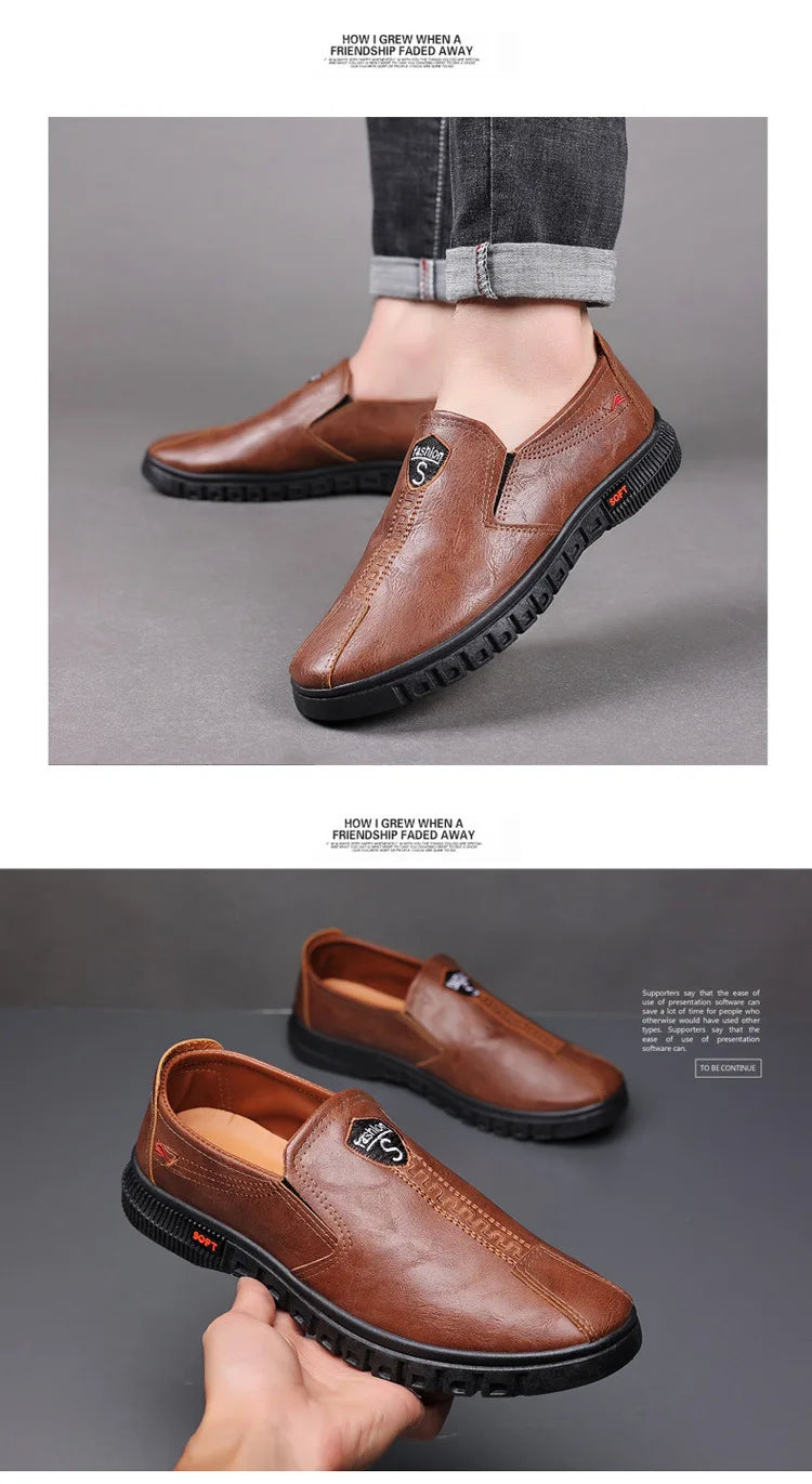 Soft Bottom Men's Business Casual Shoes Easy to Wear Spring Summer Autumn Winter Korean Style round Toe Low Heel Leather Shoes