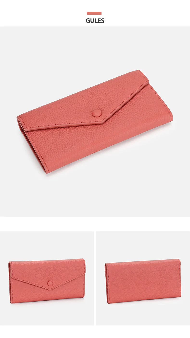 Ladies Genuine Leather Long Wallet Women's Large Capacity Clutch Wallet Envelope Multifunctional Mobile Phone Wallet Purse