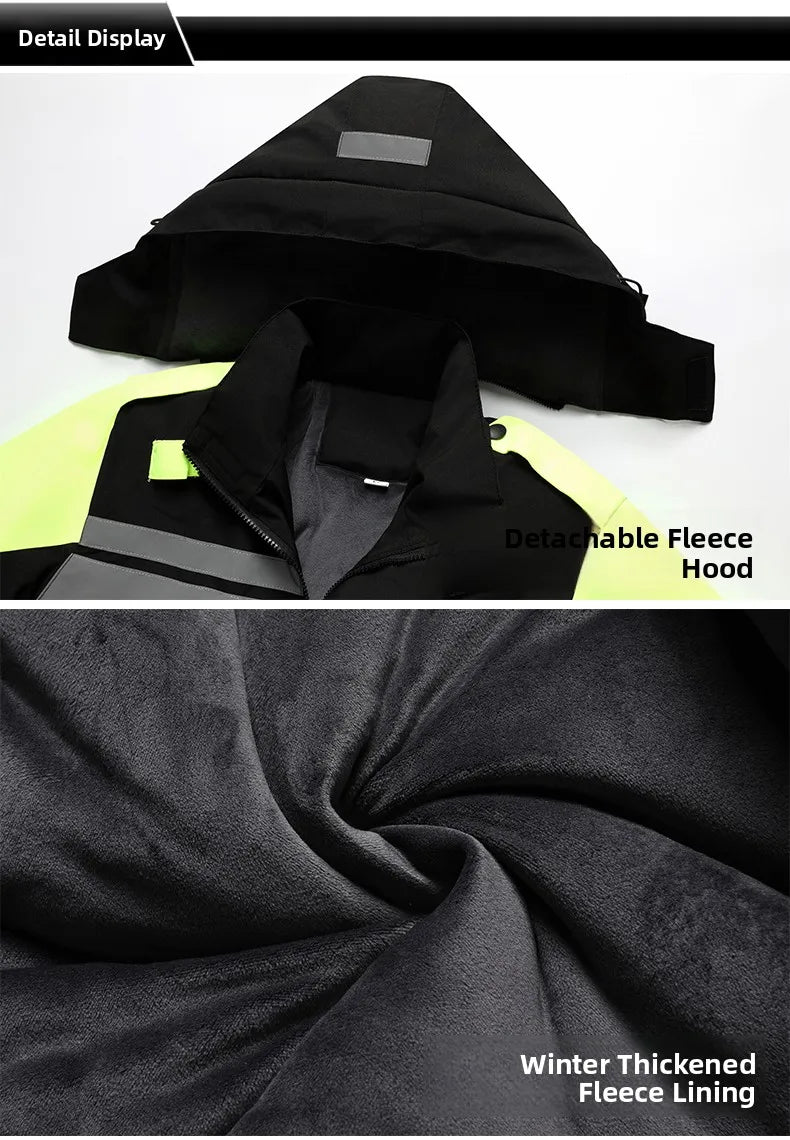 Thiened Fce Workwear Jaet ex Warm Windproof Reflective Cotton Coat Men's Casual Sle Removable Hat Zipper Closure