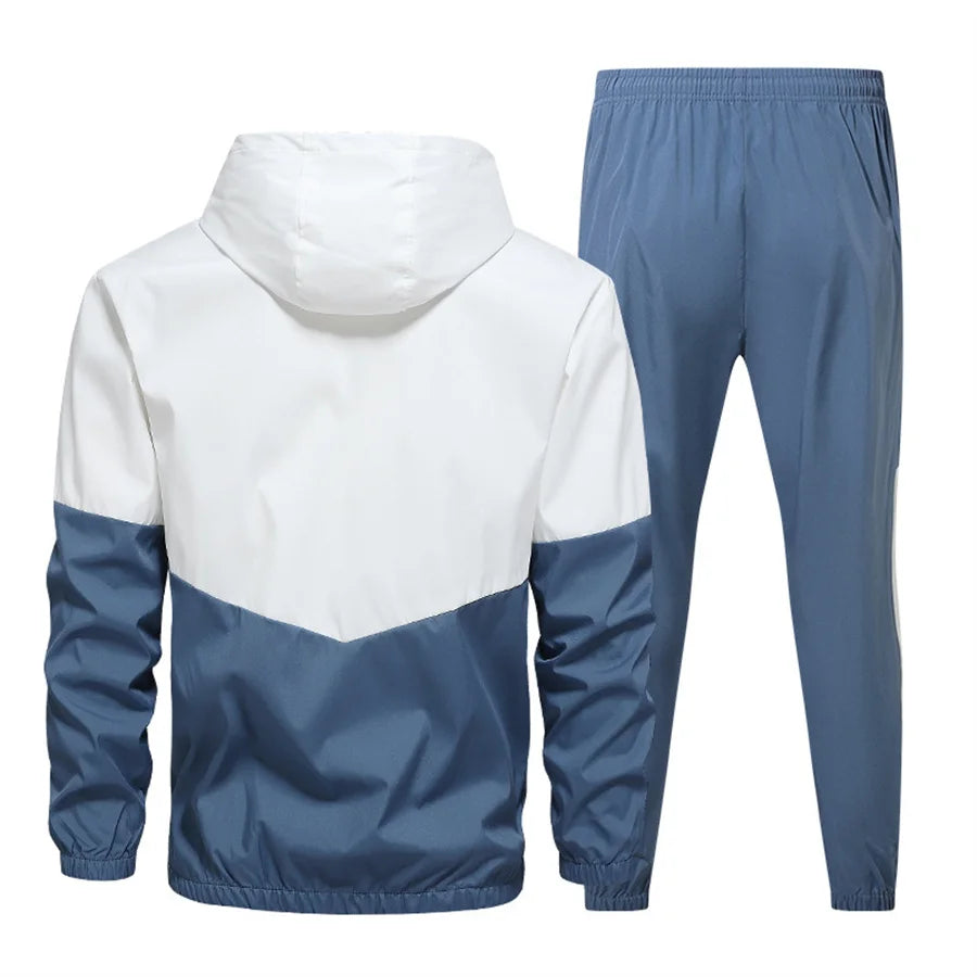 2026 Casual Joggers Patchwork Men Tracksuit Spring Autumn Hooded Zipper Jackets and Sweatpants 2 Pieces Suits Male Sportswear