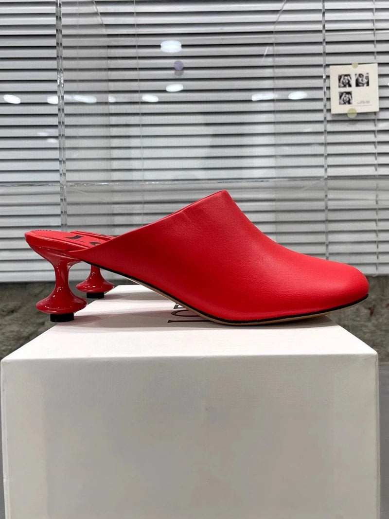 White Sheepskin Square Head Women's Slipper Baotou Textured Elegant Commuter Casual Simple Sense of Classic Wine Glass Heels New