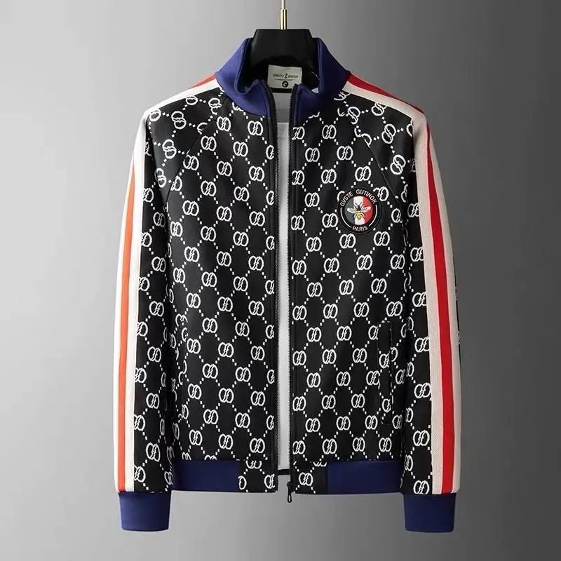 New spring and summer men's high-end sports and leisure trendy brand suit jacket sweater two-piece set large size men's