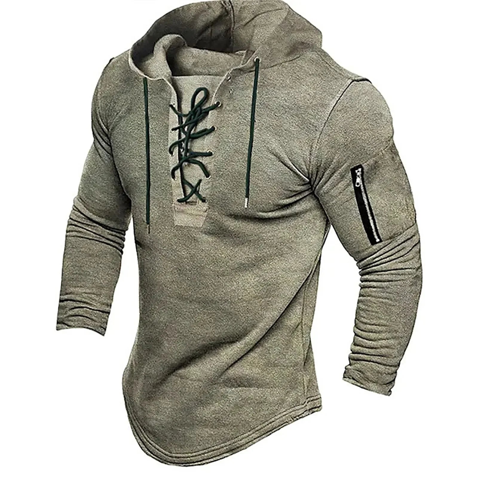 Men Pullover Hooded Sweatshirt Solid Color Lace Up Sports Casual Hoodies Spring Autumn Clothing American Retro Mens Sweatshirt