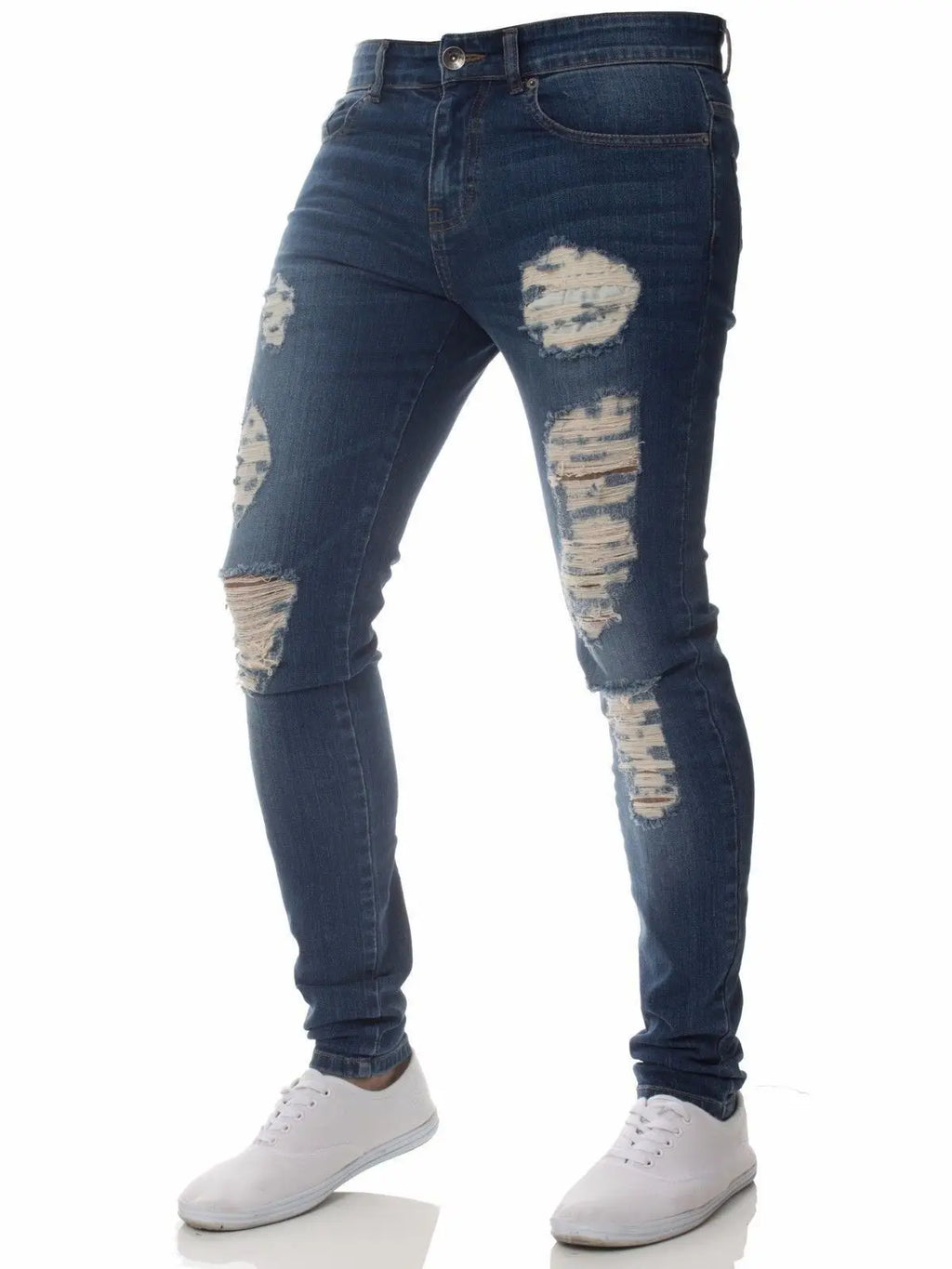 2023 Fashion Street Style Ripped Skinny Jeans Men Vintage wash Solid Denim Trouser Mens Casual Slim fit Black Blue denim Pants