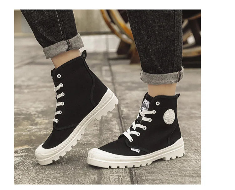 Canvas Shoes Men Boots Leisure High Top Ankle Boots Male Flat Footwear Military Boots Couple Shoes Casual Spring Autumn Boots