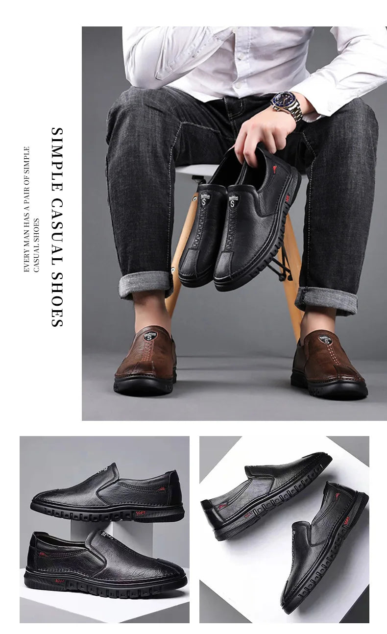 Men's Casual Breathable Leather Surface Shoes Soft Bottom Fashion Business Shoes for Middle-Aged And Elderly Fathers