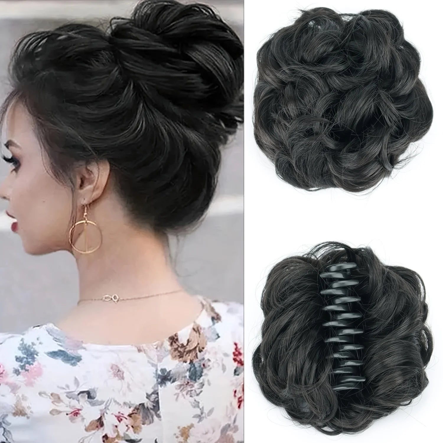 Synthetic Chignon Messy Bun Claw Clip in Hair Piece Wavy Curly Hair Bun Ponytail Extensions Scrunchie Hairpieces for Women