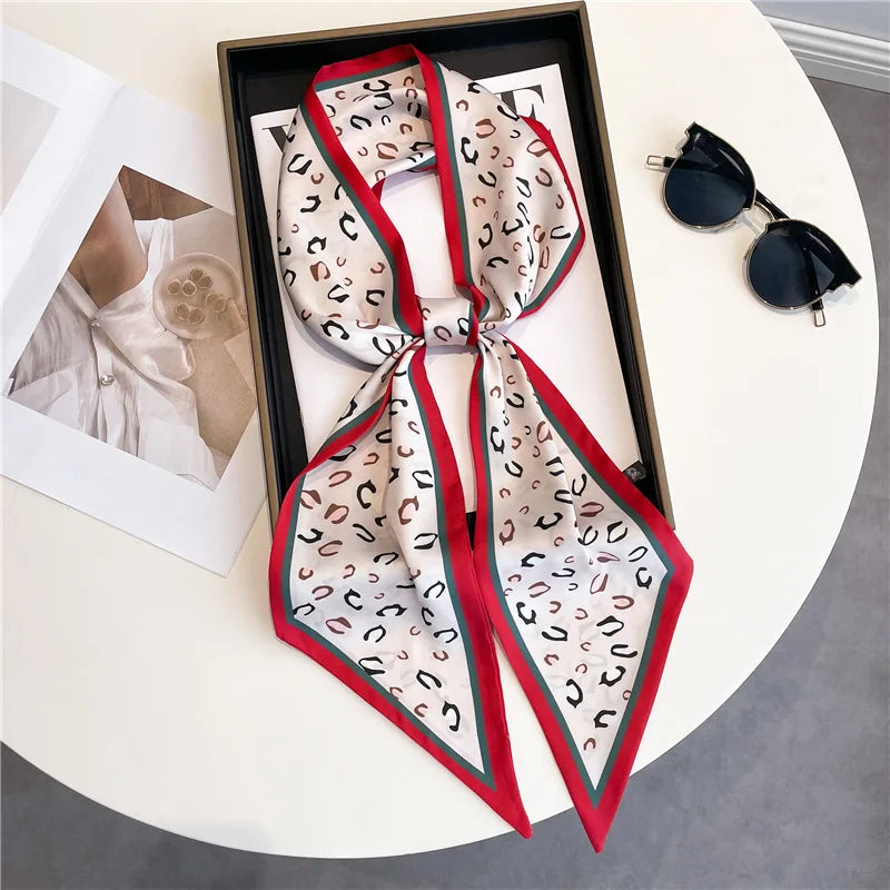 Horse carriage houndstooth decorated summer lightweight scarf fashionable long neckerchief women versatile slim bias-cut ribbon