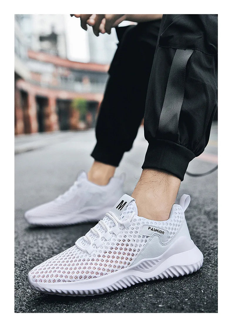 New White Mesh Sneakers Man Casual Shoes Breathable Summer Sneakers Men Shoes Outdoor Walking Sneakers Lightweight Tennis Shoes