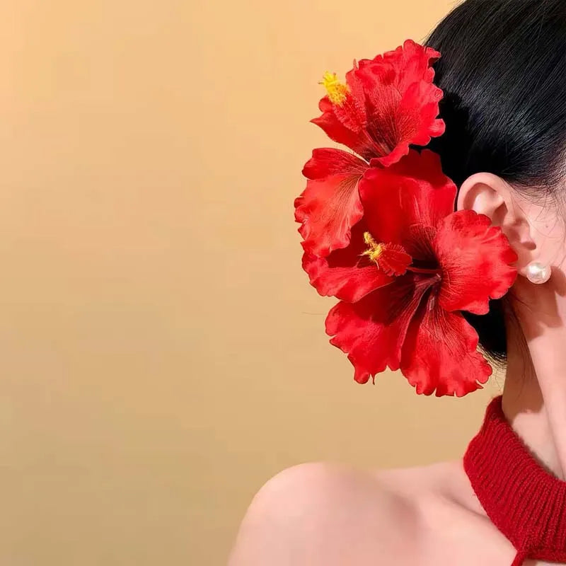 1Pcs Hibiscus Flower Hair Side Clips Handmade Artificial Bohemian Floral Hairpin for Girls Beach Party Hair Accessories