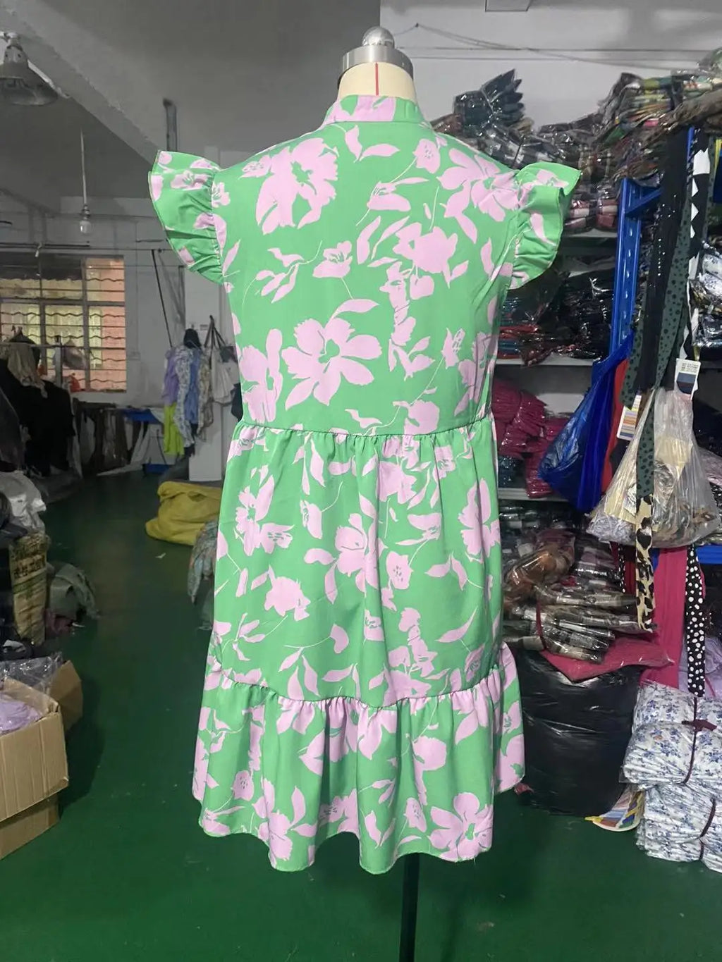 Sweet Flower Print Women's Dress 2025 Summer New Lotus Leaf Sleeves V-Neck Loose Casual Fashion Beach Party Dress Boho Sundress