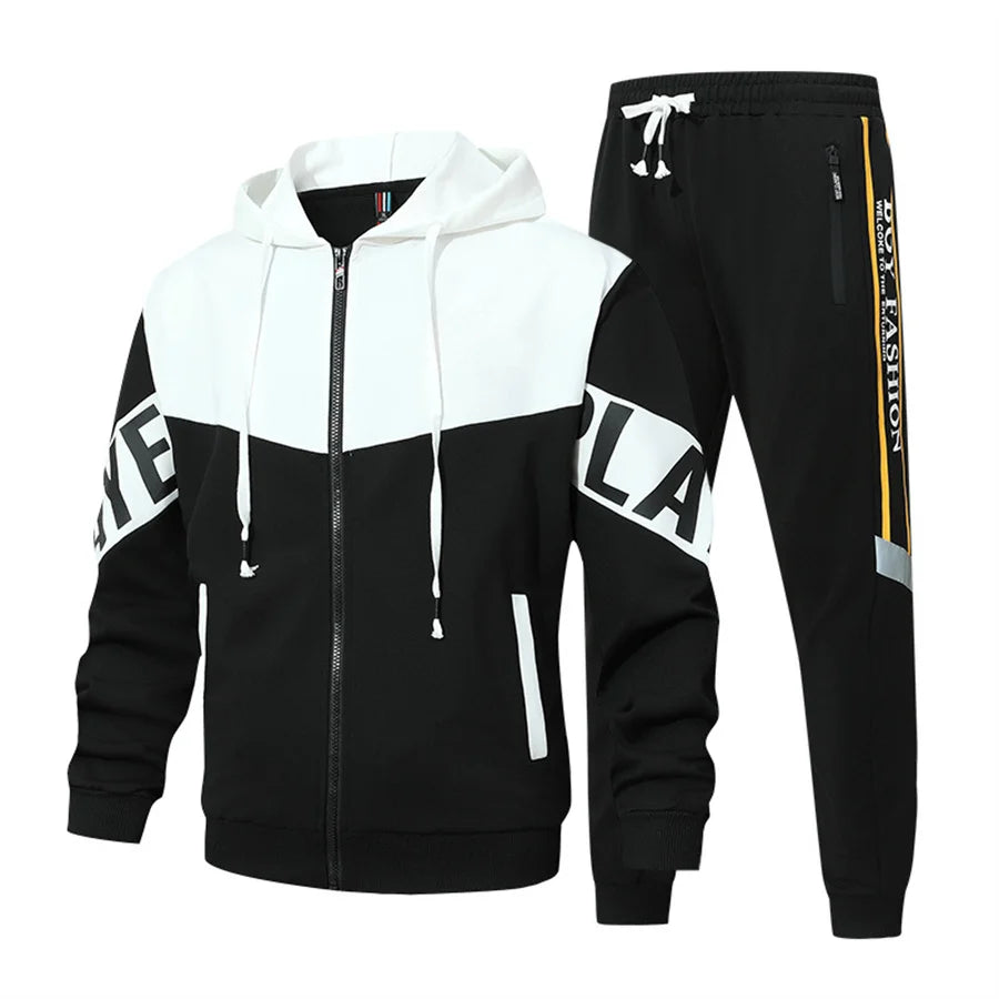 2026 New Men's Zipper Cardigan and Pants High-end 2 Piece Set Casual Sportswear Spring Autumn Printed Tracksuit Hooded Clothes