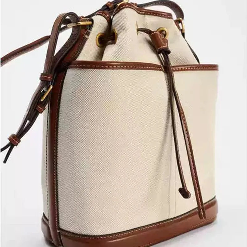 Vintage Denim Bucket Bag Designer Canvas Women Shoulder Bags Drawsting Panelled Crossbody Bag Small Tote Shopper Purses