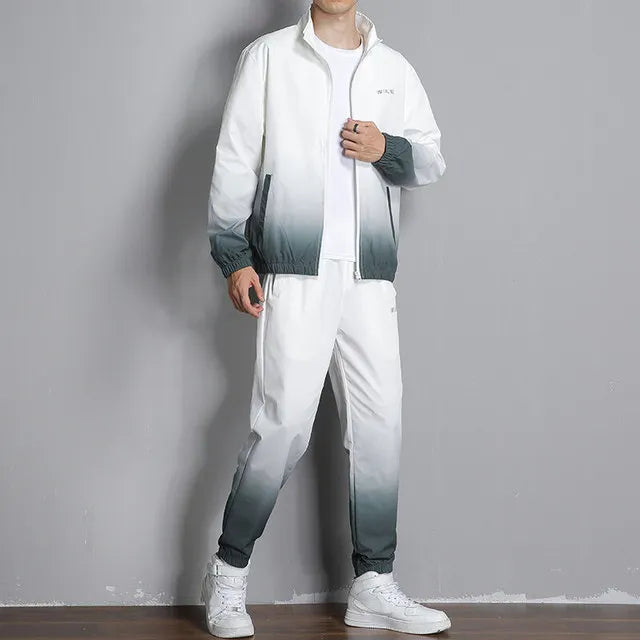 New Spring Men Casual Sets Mens Hooded Tracksuit Sportswear Jackets+Pants 2 Piece Sets Hip Hop Running Sports Suit 5XL