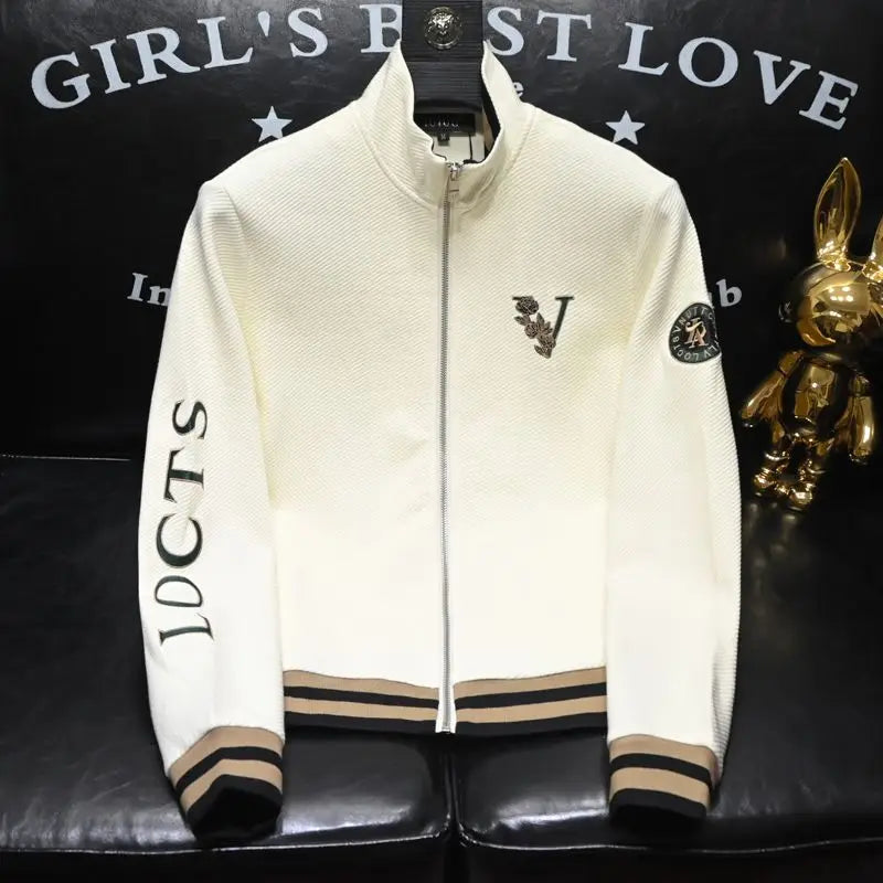 Autumn new stand up collar zipper embroidered fashionable men's handsome high-end multifunctional embroidered jacket