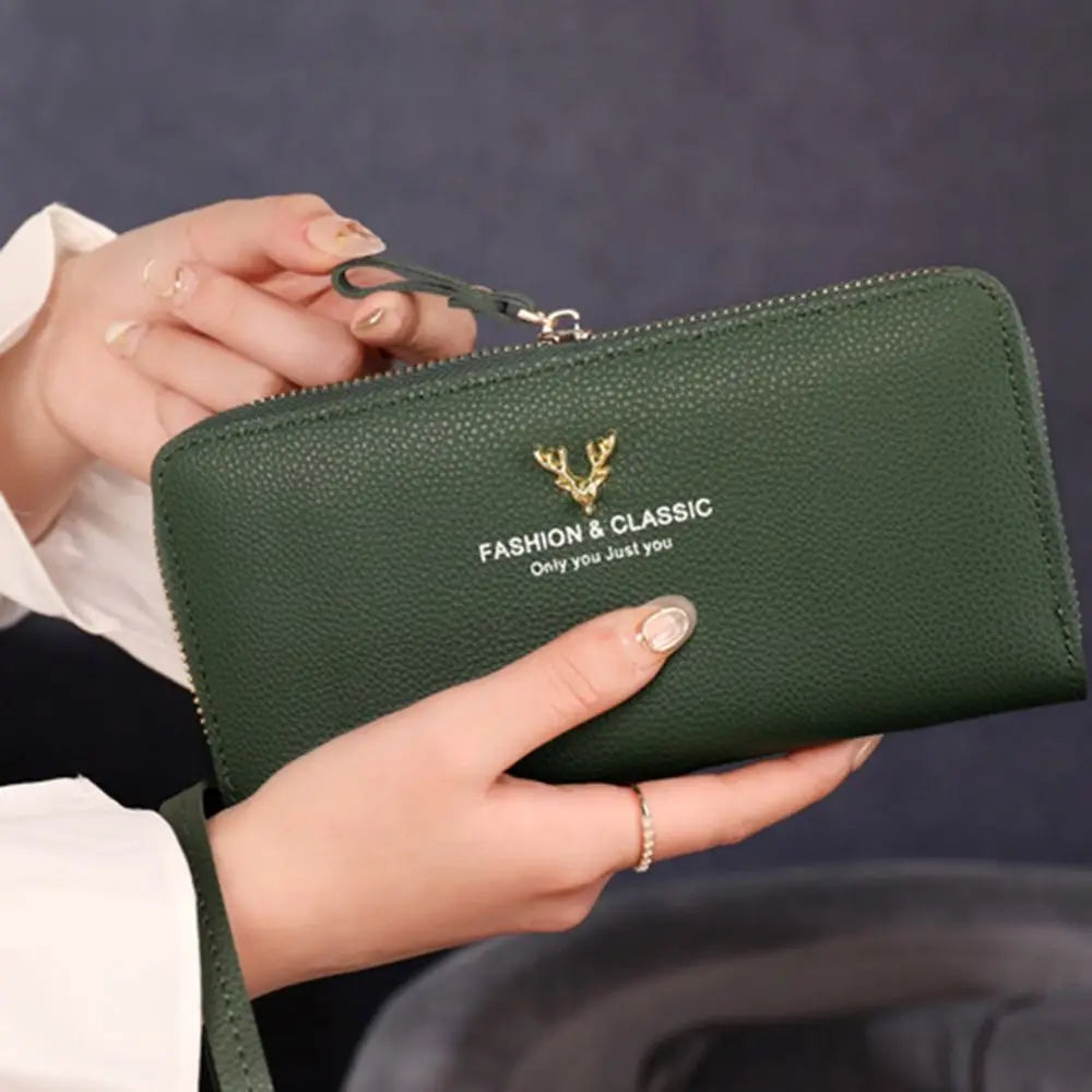 Fashion Zipper Long Wallet Large Capacity Leather Card Bag Long Purse Women