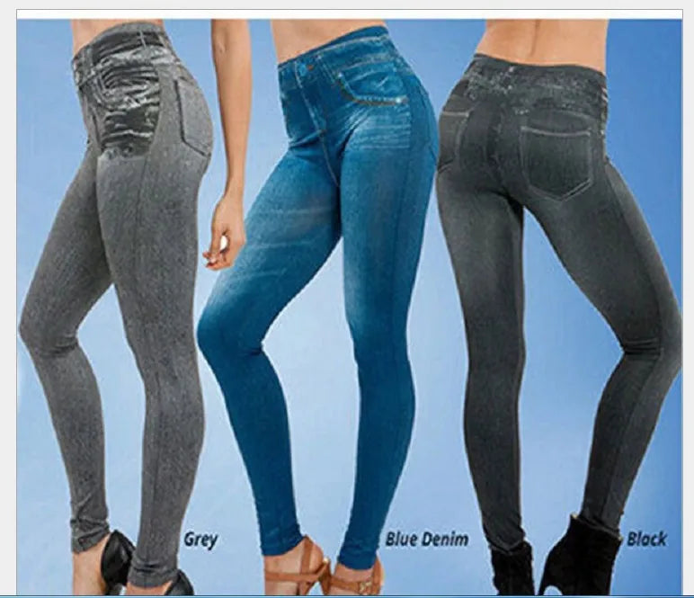 2025 Slim Women Workout Leggings Faux Denim Jeans Leggings Fashion Fitness Leggings High Waist Pencil Plus Size Pants for Women