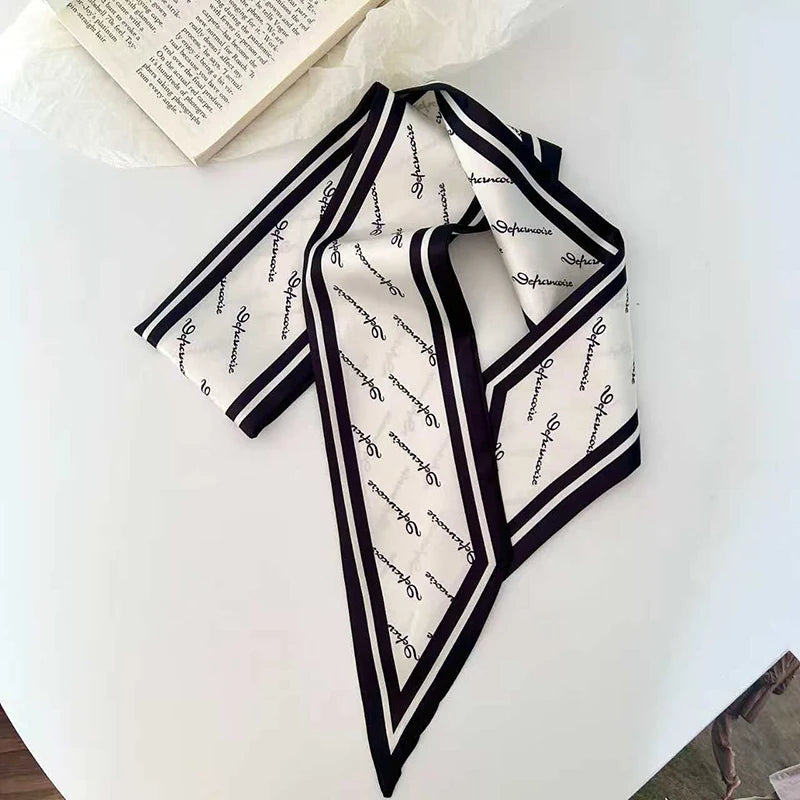Luxury Brand Model Striped Printing Bag Handbag Handle Ribbon Scarf Small Silk Scarf Women Hair Band Neck Scarves Neckerchief