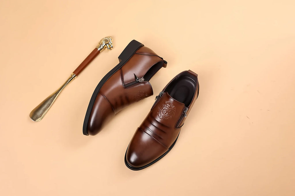 Luxury Men Oxford Shoes Retro Lion Head Zip Men Dress Shoes Office Business Loafer High Quality Men Party Wedding Shoes 2024 New