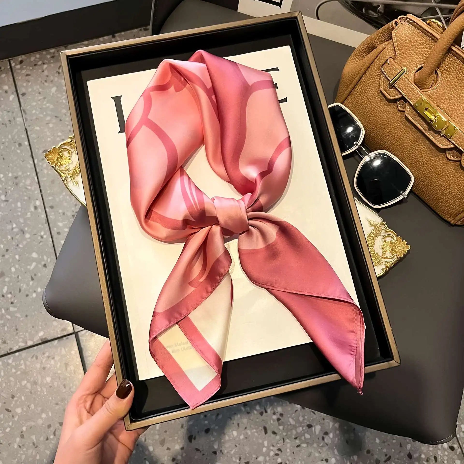Luxury Satin Imitation Print Silk Scarf Square Women Neck Scarves Wrap Headkerchief Beach Hair Band Women's Bandana