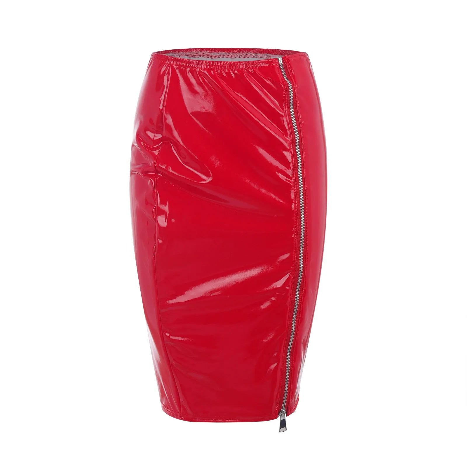 Fashion Womens Leather Skirt Bright Pvc Patent Leather Sexy Hip Wrapped Pencil Skirt Woman Side Zipper High Waist Skinny Faldas