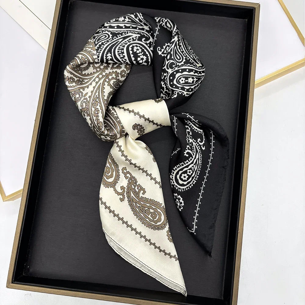 70cm Pink Floral Silk Scarf for Women Simulated Silk Fresh and Elegant Versatile Headwear Clothing Bags and Square Scarf