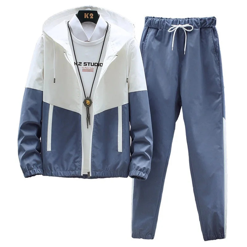 M-6XL New Men's Sportswear Set from Japan South Korea Autumn Casual Wear Men's Hooded Jacket Leg Tied Pants Trendy Casual Suit