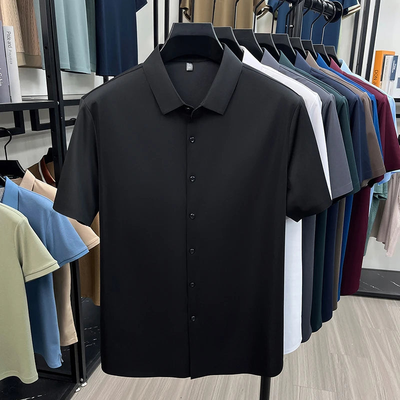 Mens Summer Business Short Sleeved Shirt Seamless Construction High Stretch Easy Care for AllDay Comfort