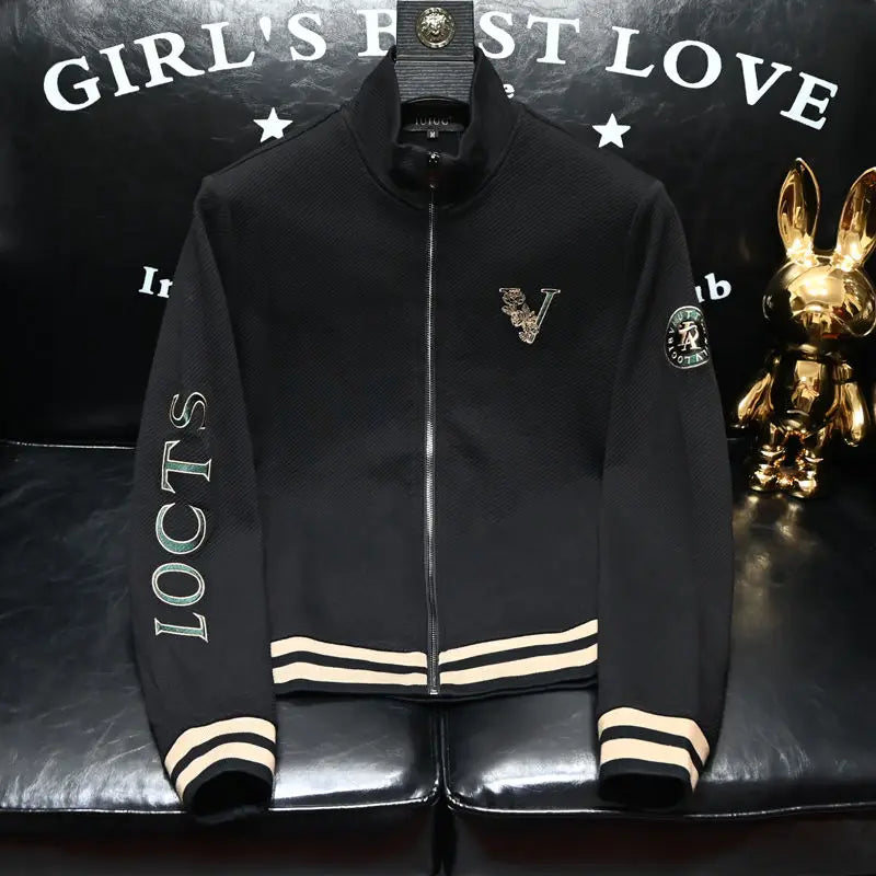 Autumn new stand up collar zipper embroidered fashionable men's handsome high-end multifunctional embroidered jacket